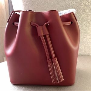 JCREW Drawstring Cross Body Bag in Red Currant